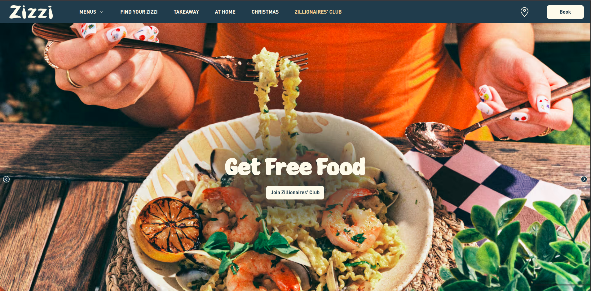 Zizzi website homepage